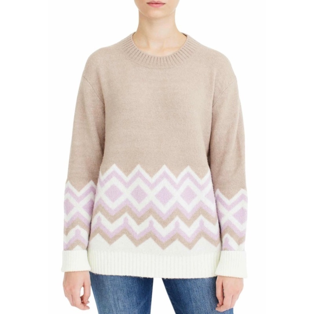 NWOT JCREW Geometric Fair Isle Wool Blend Crewneck Sweater